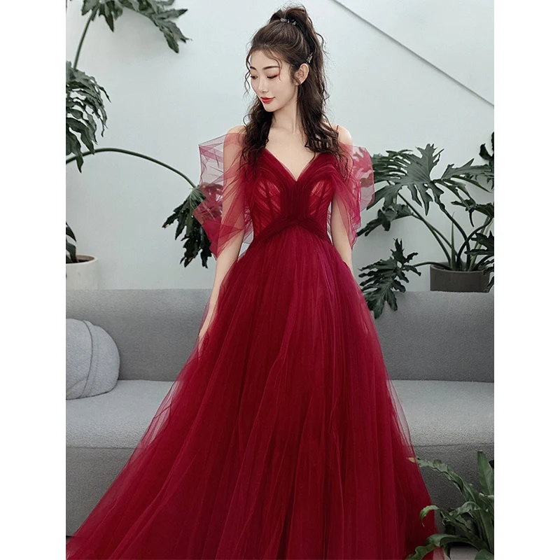 

Ele Puffy Tulle Wedding Dr Host Evening Gown Korean Sle Long Sve Floor Length Performance Costume for Wedding