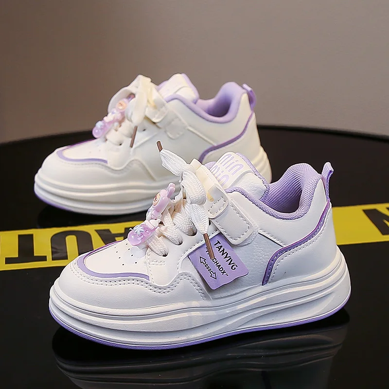 

Children's Spring New Leather Upper Sneakers Middle Large Children's Casual Shoes Boys and Girls Soft Sole Students Tennis Shoes