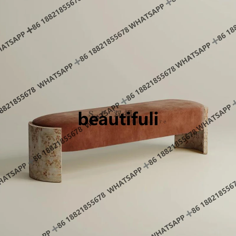 Nordic simple solid wood bedroom bedside stool light luxury living room fabric sofa stool entrance cloakroom shoe changing stool
