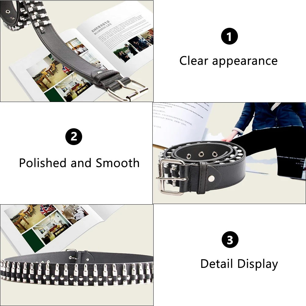

Bullet Belt Men Punk Artificial Black Artificial Belt Ratchet Metal Buckle Fashion Leisure Waistband