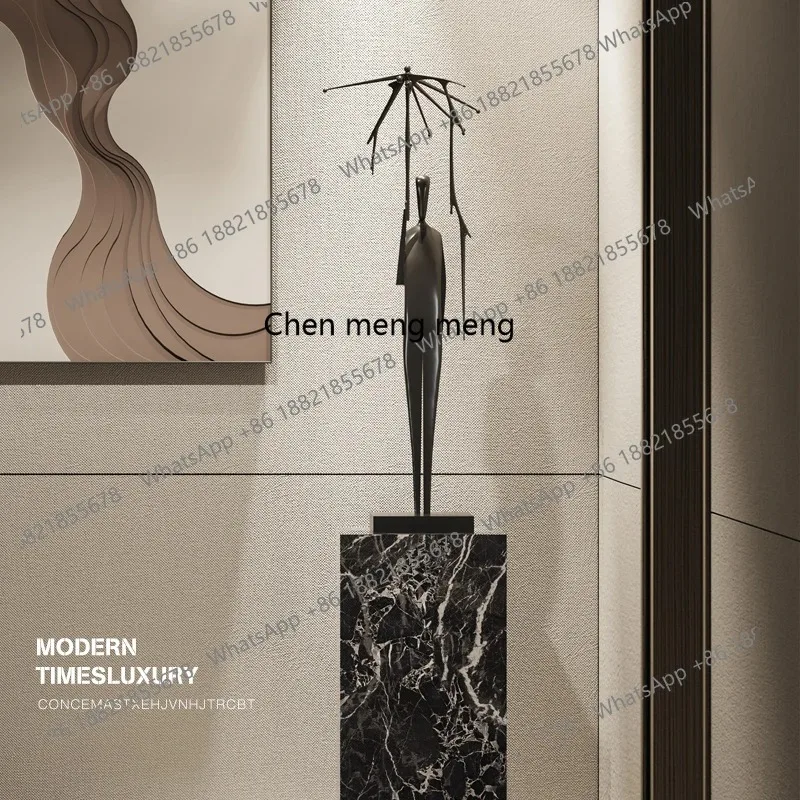 M02 Creative umbrella man ornament, abstract metal figure sculpture, hotel floor-to-ceiling artwork