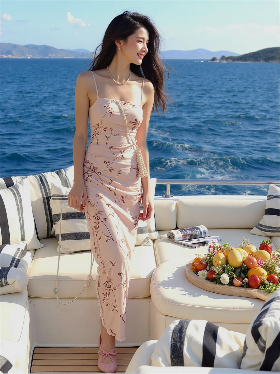 Women'S Dresses Y2K Pink Slim Ankle-Length Chinese Style Cotton Linen Polyester Rayon Silk Satin Chiffon Gauze Tulle Mesh Modal