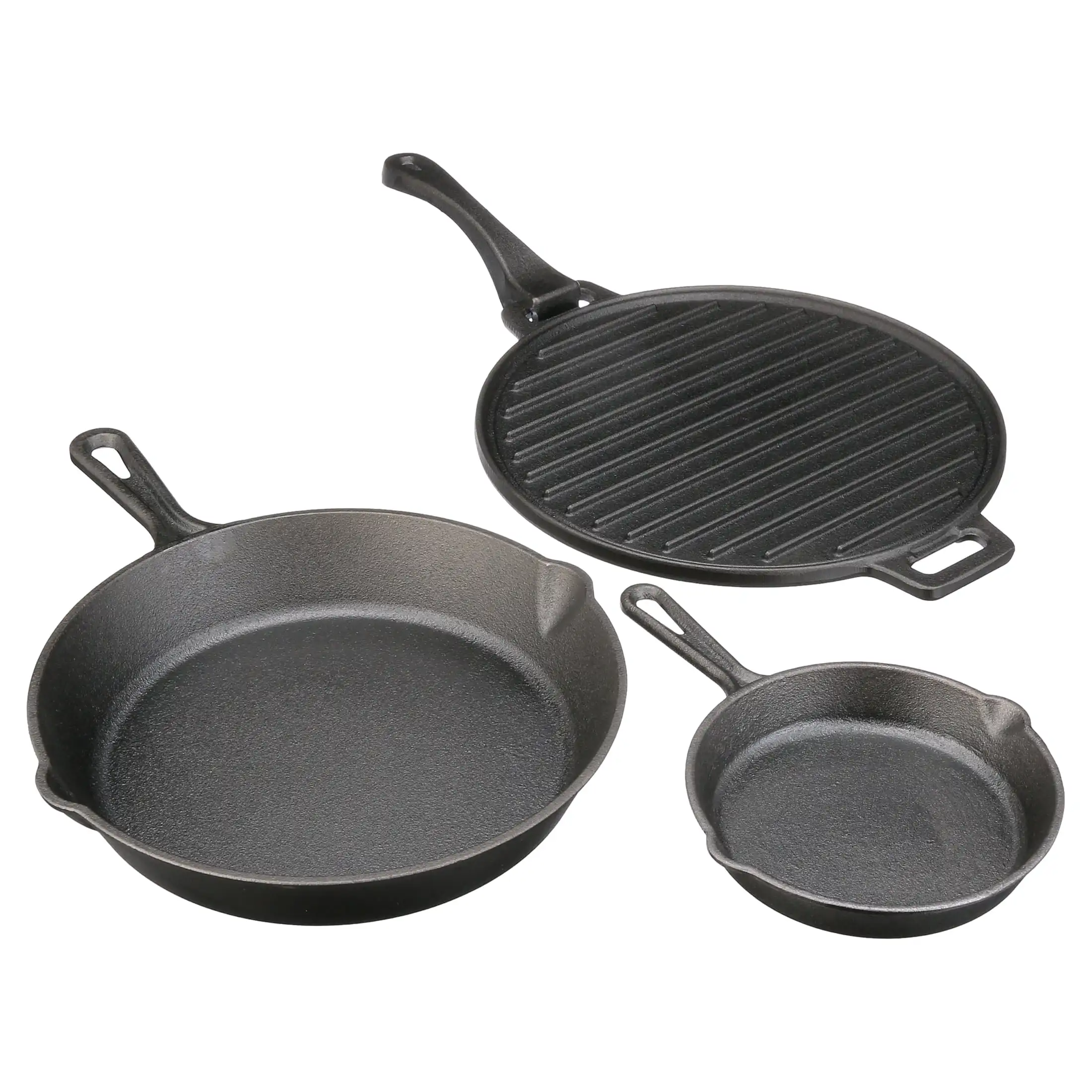 

4-piece Cast Iron Skillet Set with Handles and Griddle, Pre-seasoned, 6", 10.5", 11"