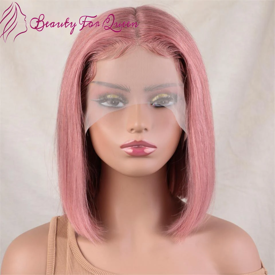 

Светло-розовый прямой короткий парик-боб из бразильских окрашенных человеческих волос 13x4, прозрачный парик с HD-кружевной передней частью 13x4 для женщин, предварительно снятая линия роста волос