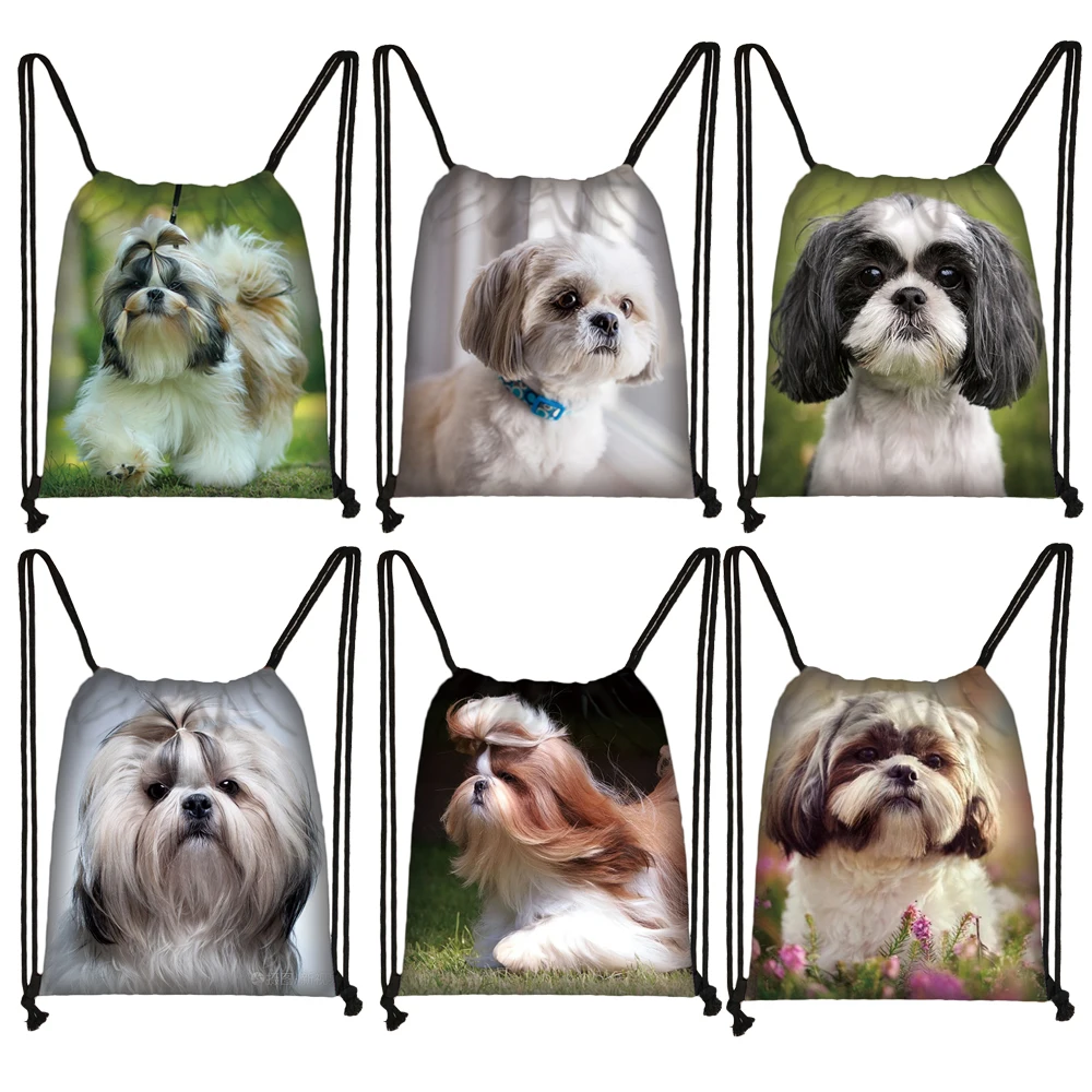 

Cute Shih Tzu Dog Print Drawstring Bags Animail Pattern Women Fashion Storage Bag Teenager Girls Bookbag Kawaii Backpack Gift