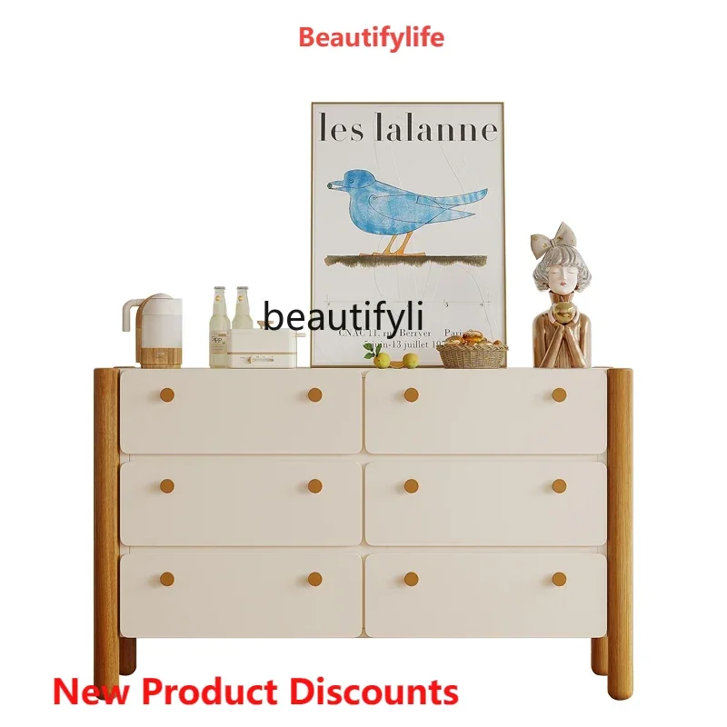 

S Zhonggu Solid Wood Porch Storage Chest of Drawers Cream Style Sideboard Bedroom Vintage Storage Cabinet