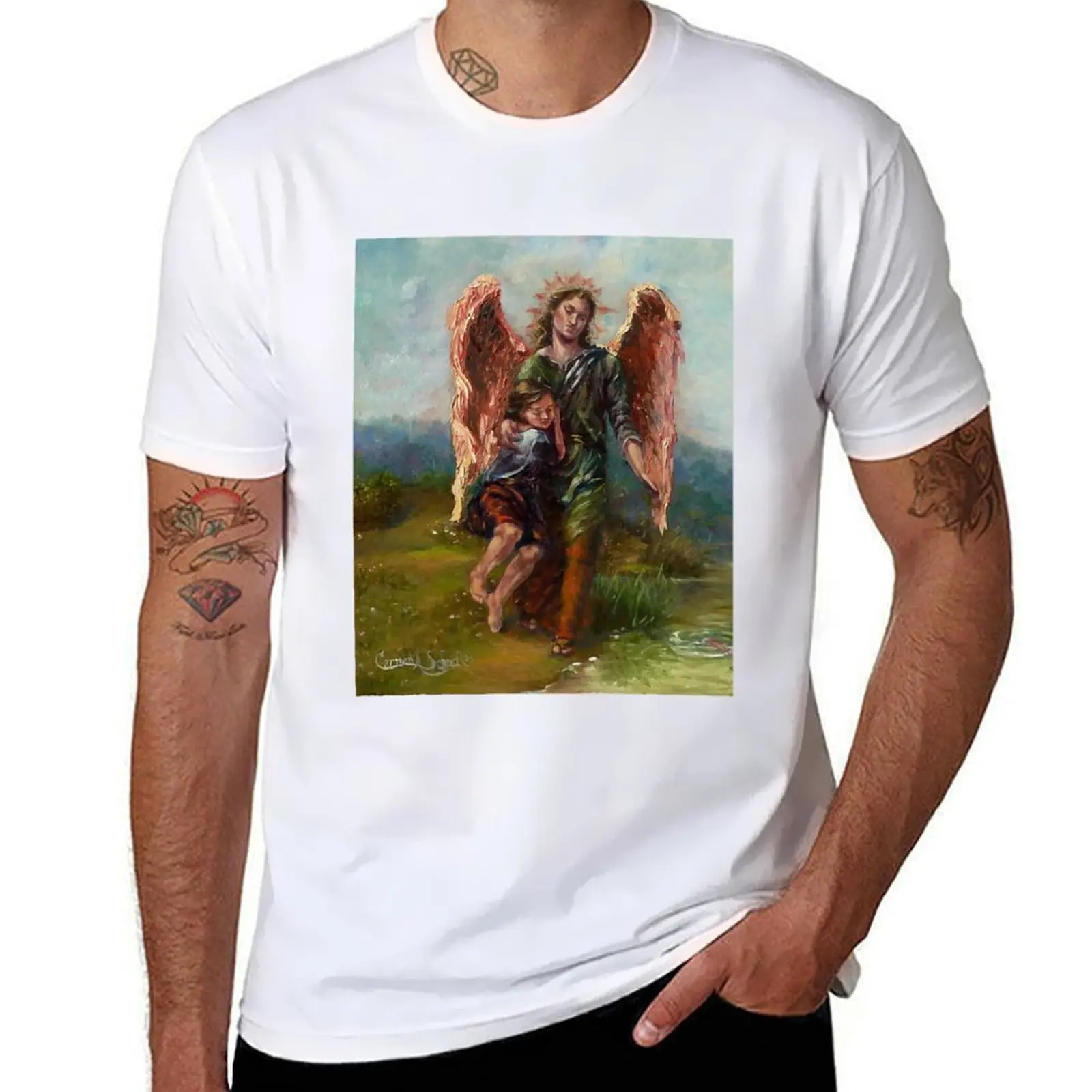 

Archangel Raphael with Tobias T-Shirt t shirts for man cotton graphic t shirts for man T-Shirt