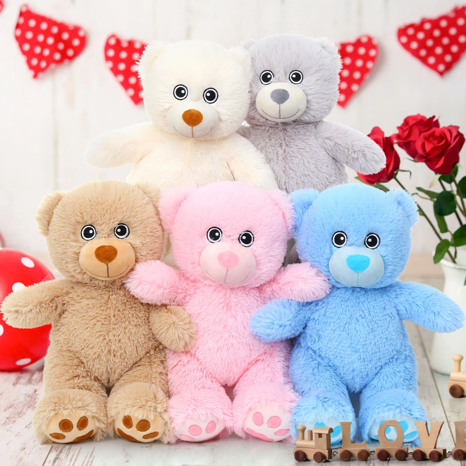 MorisMos Teddybär, Stofftier, 5 Packungen, Teddybär-Masse für Babyparty, 35,6 cm, kleiner Teddybär für Kinder, Valentinstag