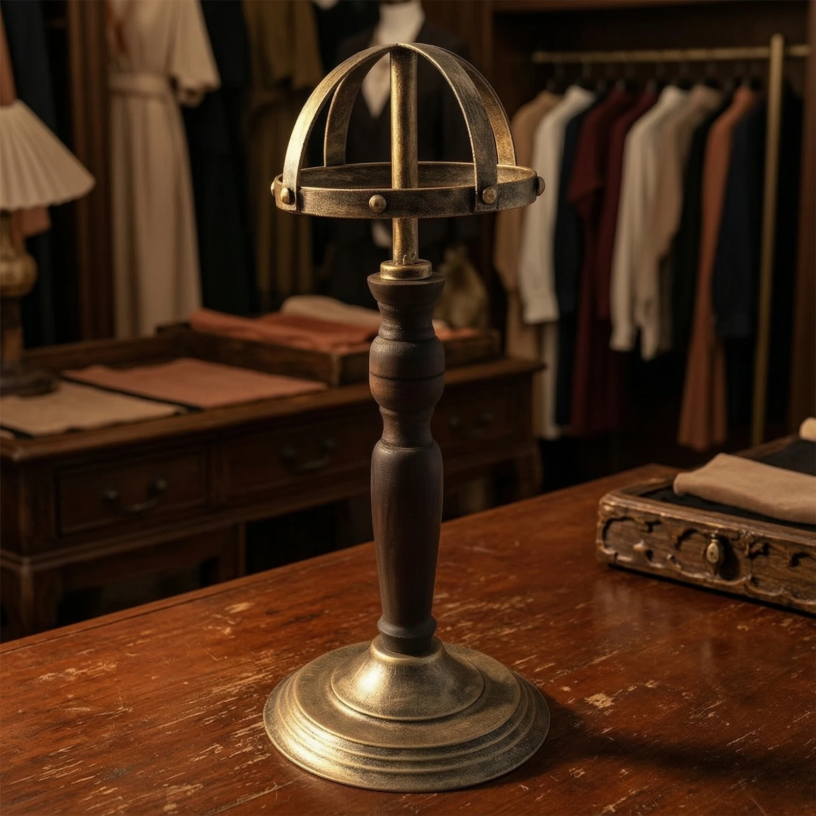 Tabletop Hat Stand Vintage Hat Stand with Wooden Post Metal Sturdy for Collectors, Countertop, Dresser