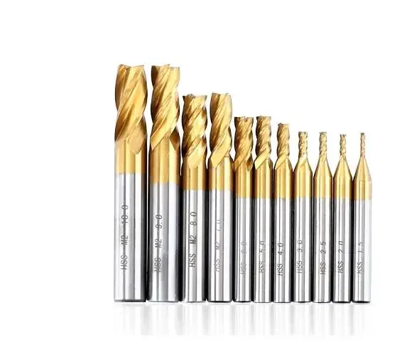 

Фреза по дереву, металлу, стали, 11 шт., 1,5-10 мм, 4-зубая фреза, набор титановых концевых фрез из быстрорежущей стали, фреза с ЧПУ для