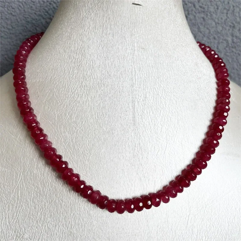 Rare 5*8MM Faceted Red Ruby Necklace Vintage Natural Stone Jewelry Noble Elegant Exquisite Beaded Chain Choker Collier