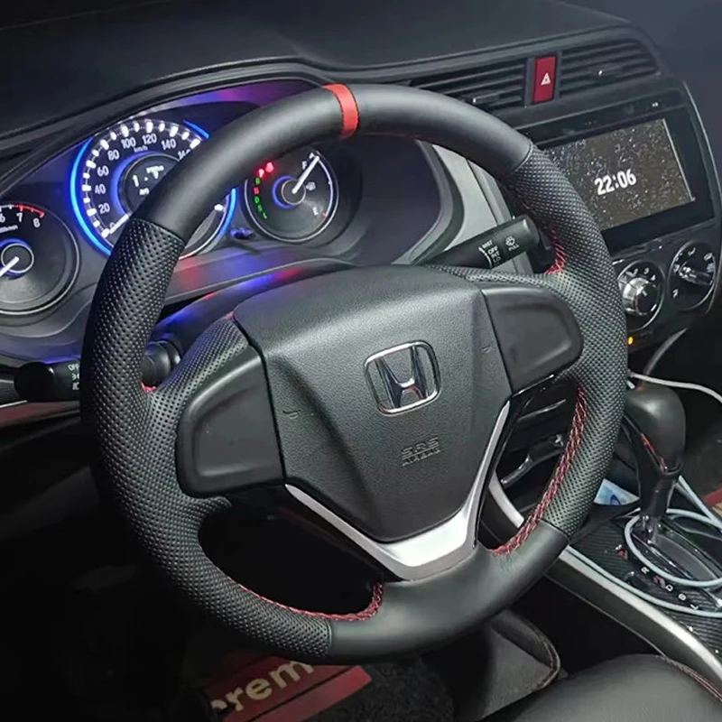 Hand-sewn Car Steering Wheel Cover Braid for Honda CRV CR-V 2012-2016 City 2014-2017 HR-V 2016-2019 Vezel Microfiber Leather