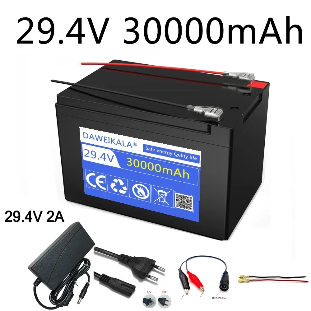 29.4V 30Ah 18650 lithium battery pack Rechargeable battery for solar energy electric vehicle 29.4v 2A charger