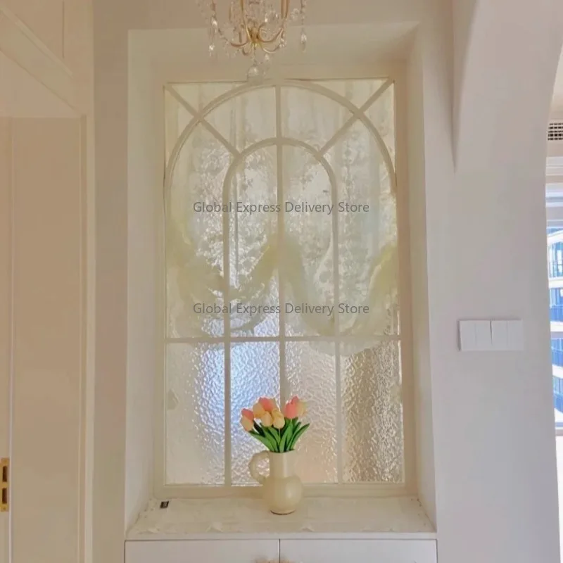 

French retro wrought iron false window cream wind decoration arched wall decoration screen partition Changhong glass porch