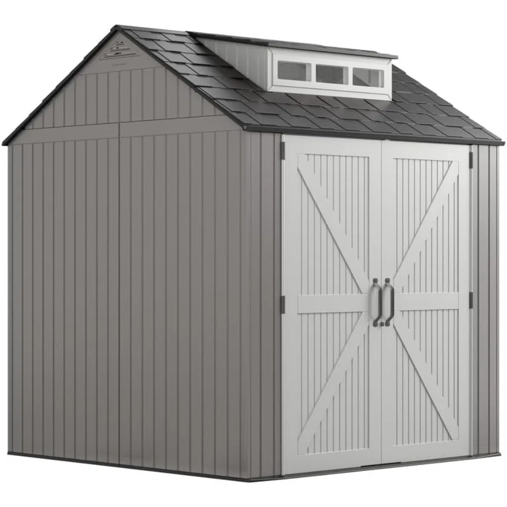 

Resin Outdoor Storage Shed with Flooring, Weather Resistant Shed and Outdoor Storage Room, Grey Color, 7x7 Feet