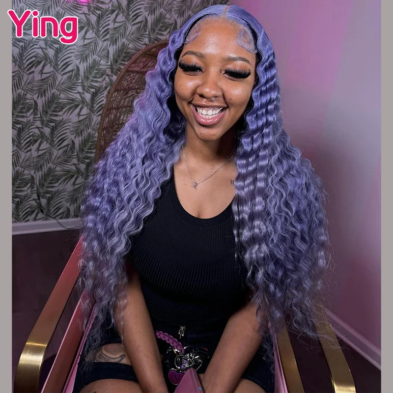 

Ying Hair Deep Wave 13x4 Lace Front Human Hair Wigs Purple Colored 13x6 Lace Frontal Wig PrePlucked Brazilian 613 Blonde Wig