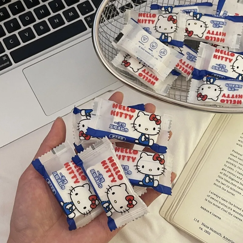 جديد Hot البيع مرحبا كيتي منشفة مضغوطة للاستعمال مرة واحدة المحمولة المستقلة حزمة صغيرة منشفة الوجه للنزهات السفر #4