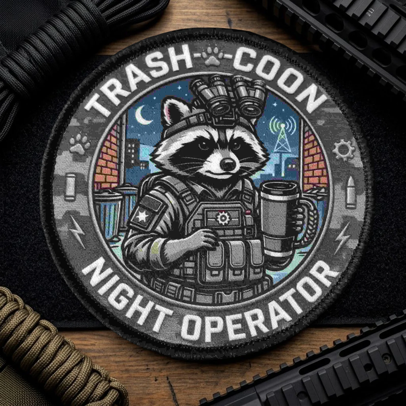 Night Operator Print Patch Tactical Raccoon Hook and Loop Patches for Clothing Badge Backpack Morale Stickers Appliques Armband