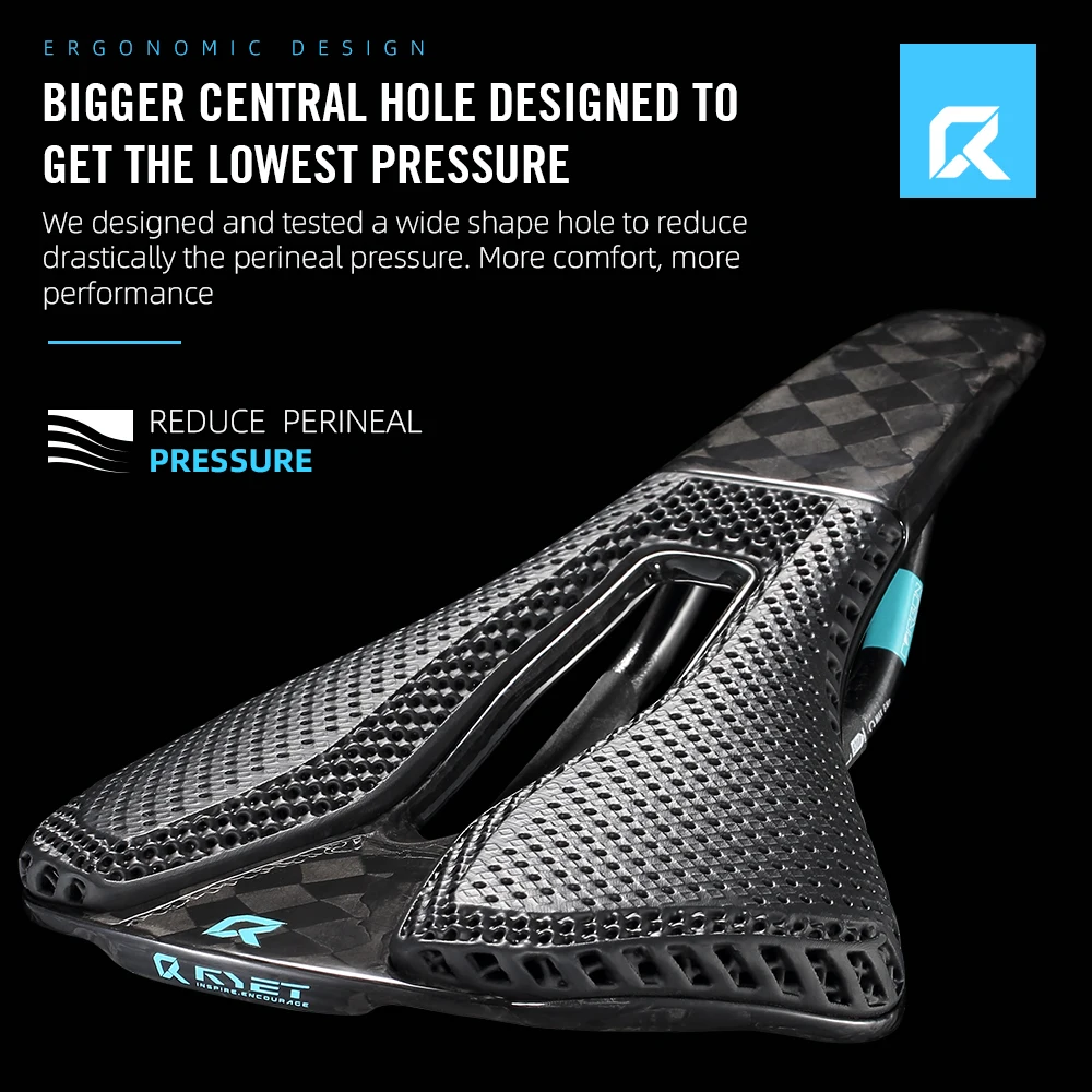 RYET Ultralight 125g Carbon Fiber Bicycle Saddle with 3D EVA Pdding 7x9mm Oval Rails Comfort Racing Seat for Road Cycling & MTB