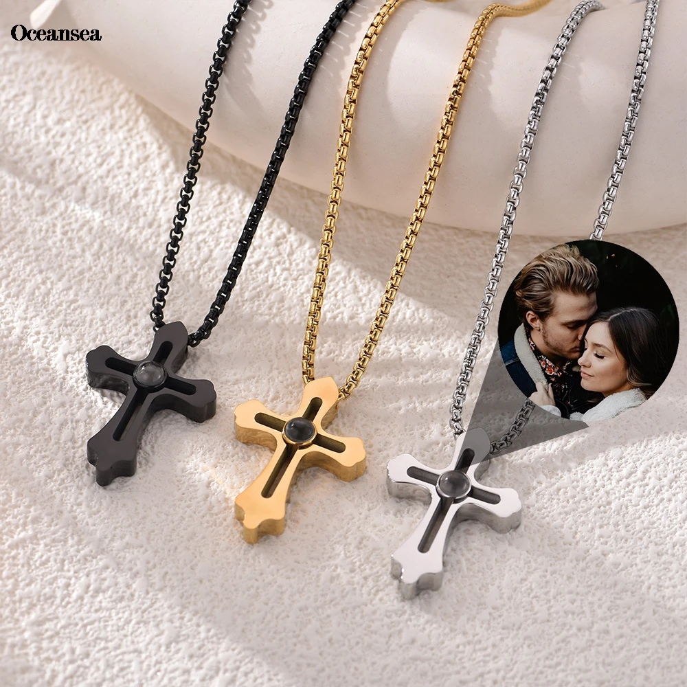

Customized Photo Projection Gold Color Cross Love Necklace Personalized Picture Custom Photo Cross Projection Necklace Jewelry