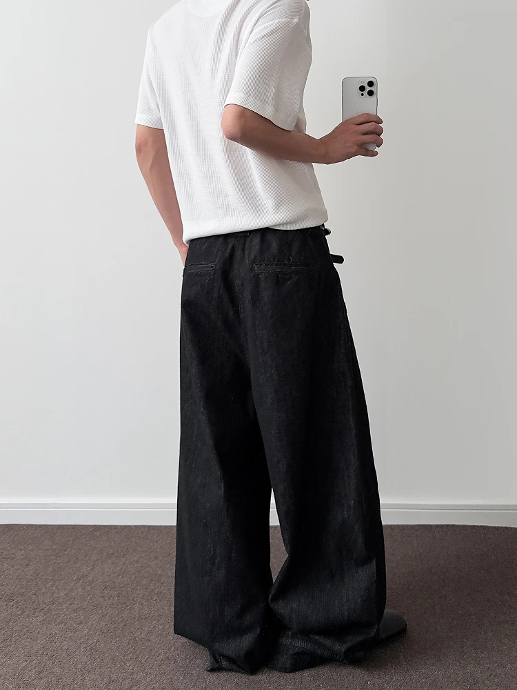 الأمريكية الرجعية الدنيم الرجال واسعة الساق جينز غير رسمي Bla المنجل السراويل الشباب العصرية السراويل الطويلة مستقيم قطع فضفاض صالح الجينز #2