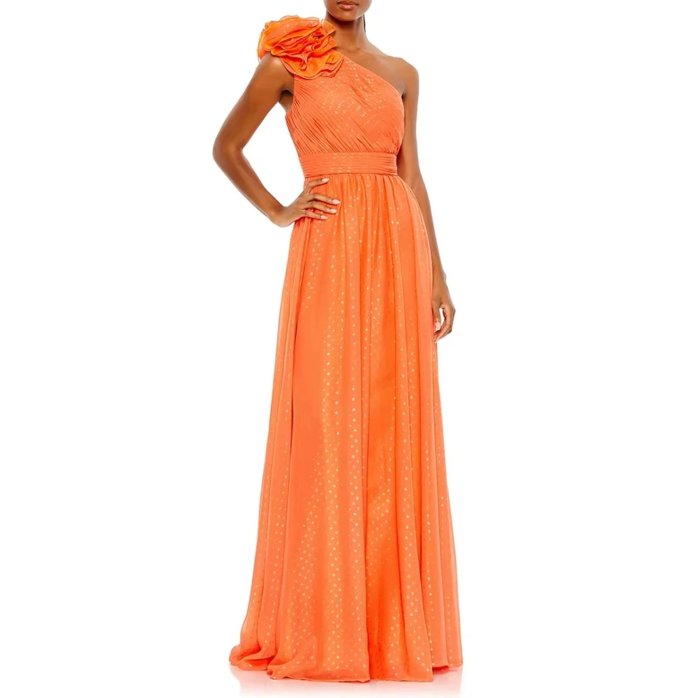 

Single Shoulder Prom Dresses Floor Length with Flowers Long Dress Exquisite High Quality Evening Party Gown for Women Customized