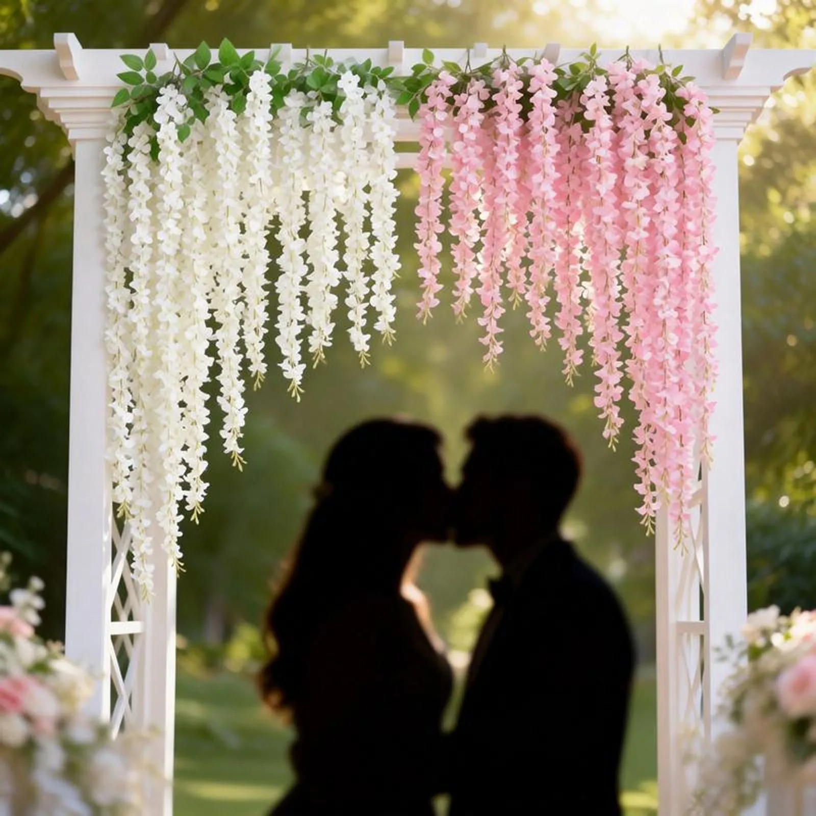 20Pcs Artificial Wisteria Flowers Hanging Garland Vine Rattan Fake Flower String Silk Flowers Home Garden Wedding Decoration