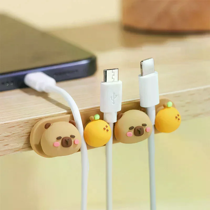 Portable Capybara Cable Organizer Punch-free Silicone Data Cable Fixed Cable Winder Cartoon Charging Cable Storage
