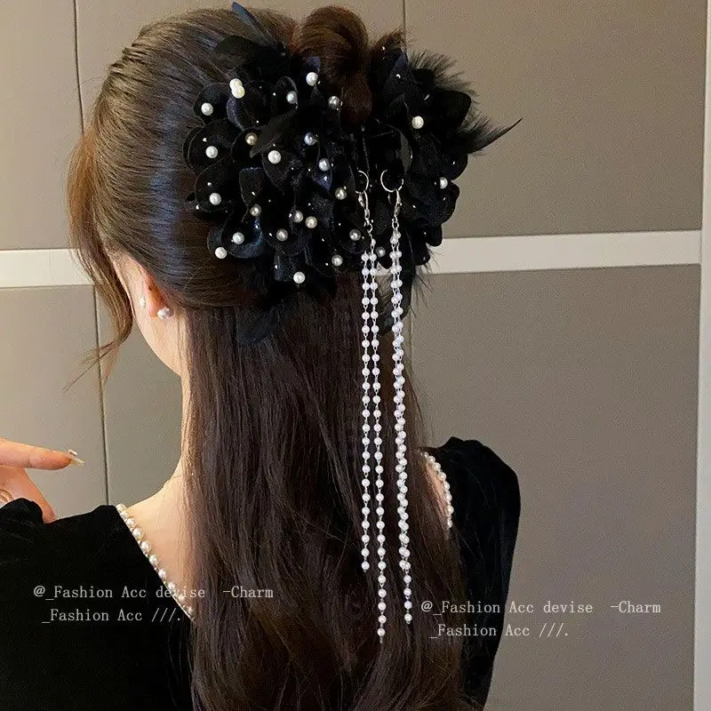 Koreańska nowa siatka bąbelkowa kokardka perły pazur do włosów ponadgabarytowy wielowarstwowy kucyk klips w kształcie rekina moda luksusowe damskie akcesoria do włosów