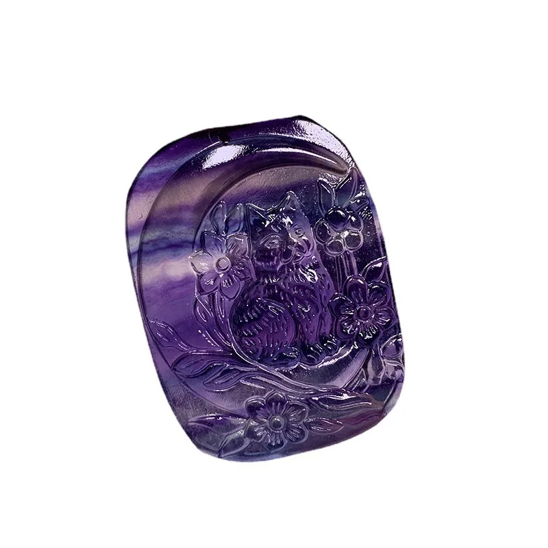 Natural Colorful Fluorite Hand -carved Owl Pendant Fashion Boutique Jewelry Men's and Female Jade Necklace Gifts