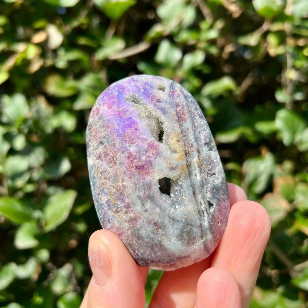 1pc Purple Sphalerite Druzy Aura Palm Stones, Sphalerite Aura Palm Stones Plated Sphalerite Color Quartz, DIY Jewelry Making