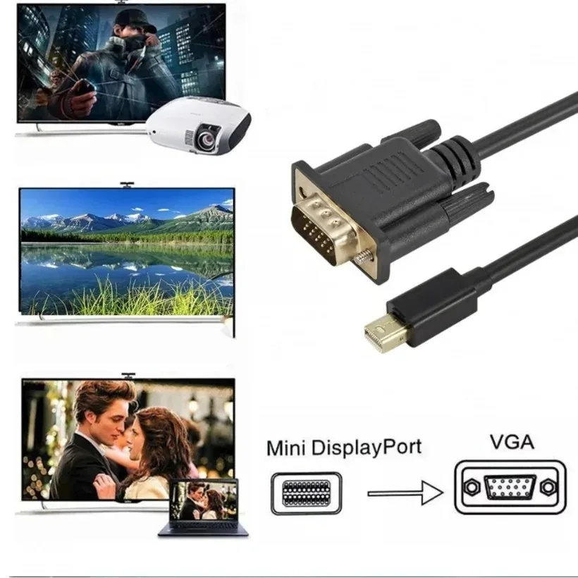 MnnWuu 1080P Mini Thunderbolt Mini DisplayPort Display Port Mini DP To VGA Cable Adapter1.8M for HDTV Monitor MacBook Air Pro