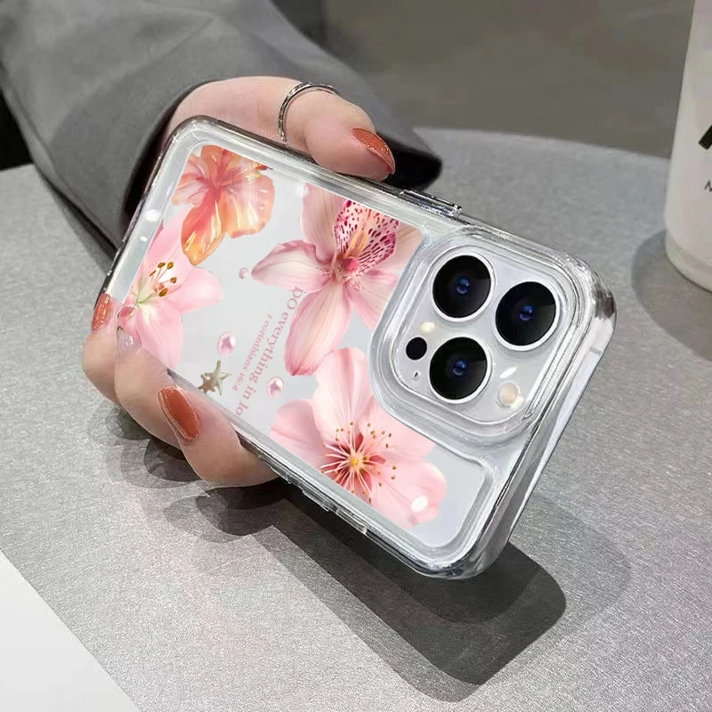 الكركديه الأزهار نمط جراب هاتف آيفون 16 E 15 14 13 12 11 برو ماكس زائد X XS XR SE 2020 2022 للصدمات Funda Coque