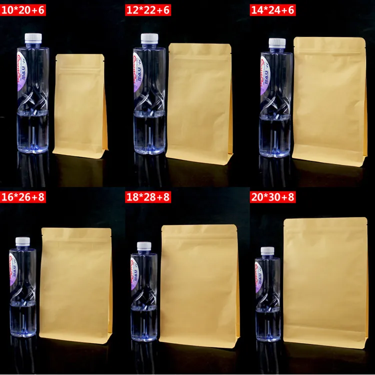 50pcs 3D Stand up Kraft Paper Self-sealing Foil Inside Zip Lock Bags Snack Cookie Tea Coffee Spice Gift Oilproof Storage Pouches