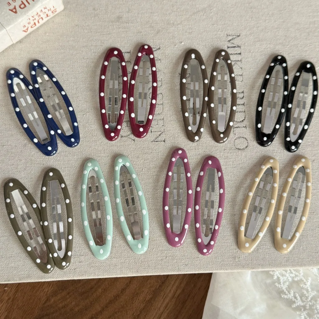 Oval Polka Dot BB Hair Clip Vintage Metal Side Bang Hair Clip for Women 2026 Korean Accessories Kids Hair Styling Accessories
