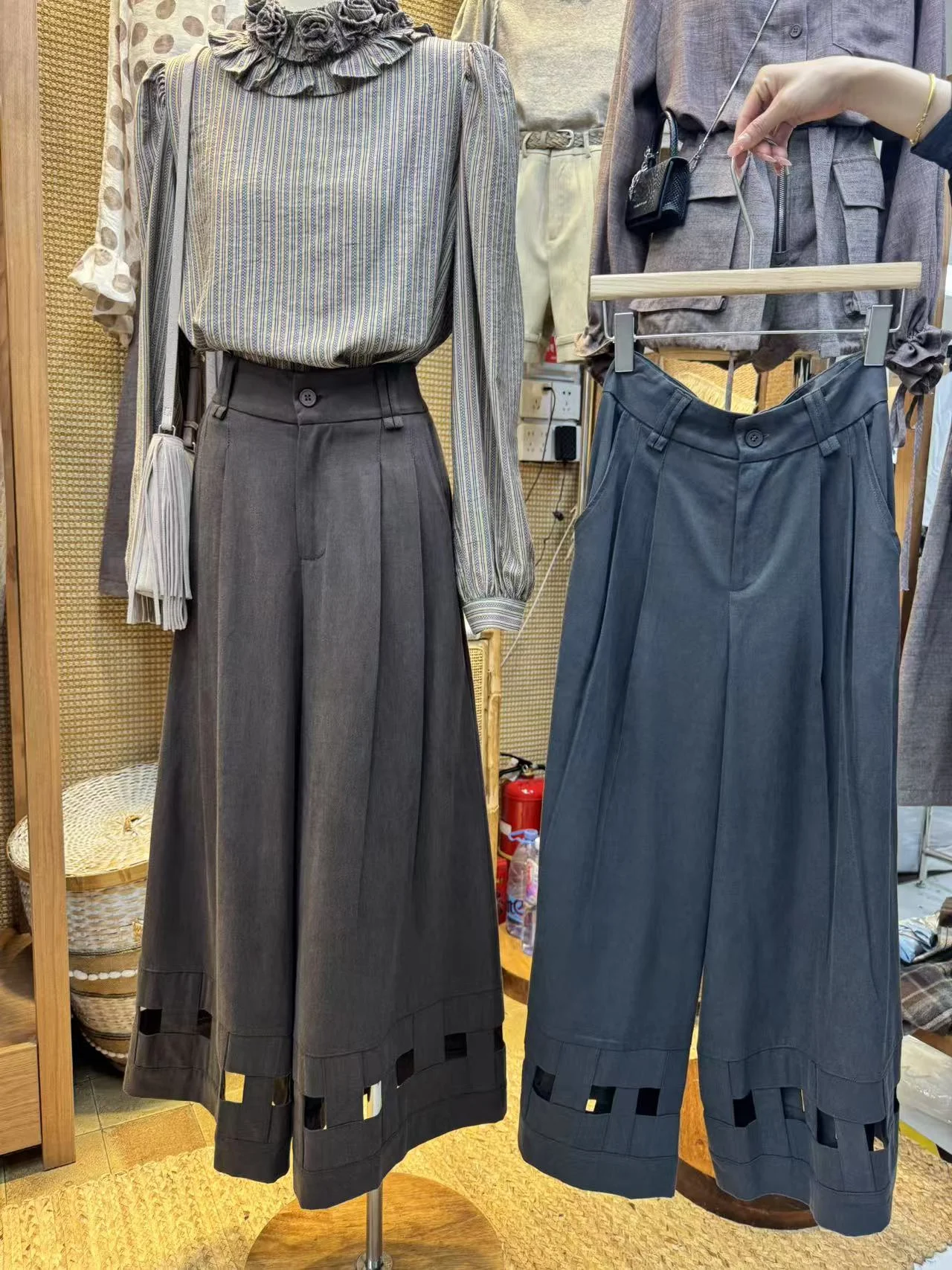 

High Waist Straight Leg Pants Women's Wide Leg Pants Floor Length Square Hollow out Design Commute Style Autumn Fashion