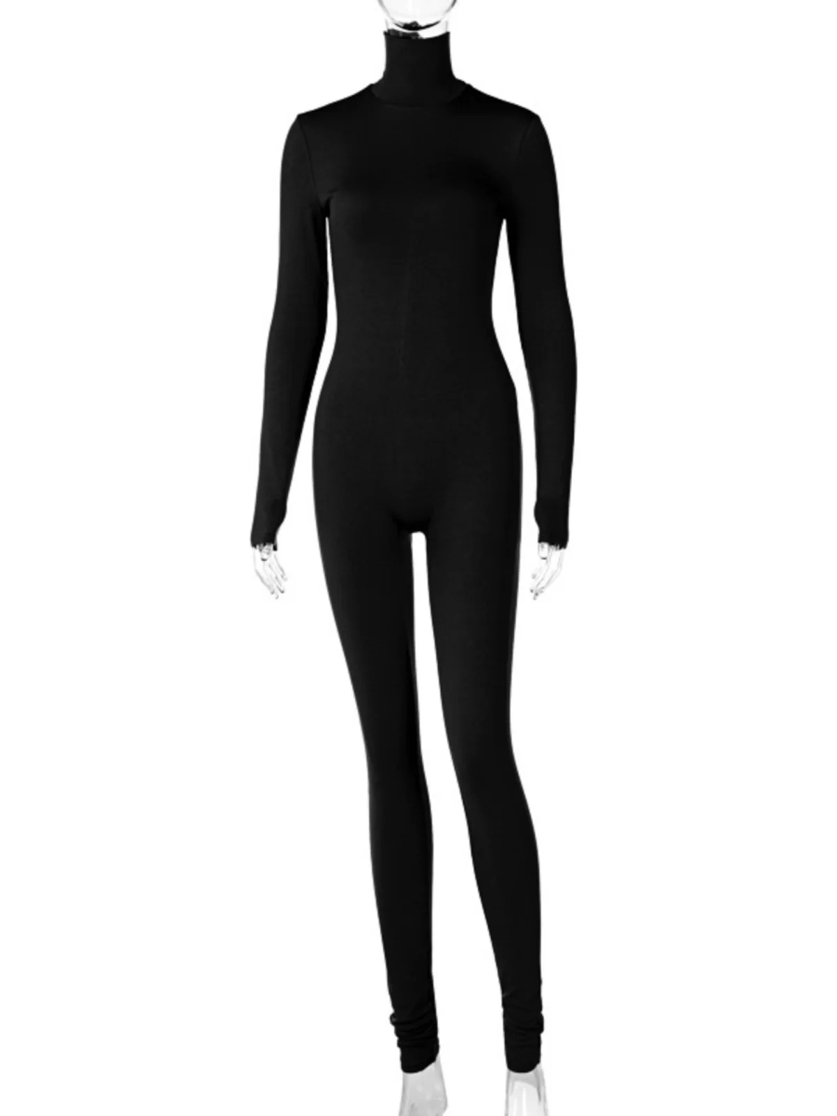

High Neck Long Sleeve Tight Fit Jumpsuit Women's Casual Pants High Collar One-Piece Suit Comfortable Stretchy Fabric