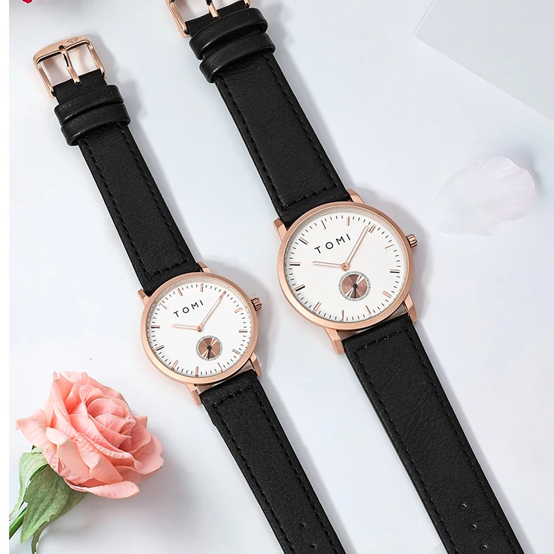 TOMI Classic Simple Couple Quartz Watch Leather Strap Rose Gold Fashion Men\'s And Women\'s Watch Casual Business Watch Clock Gift