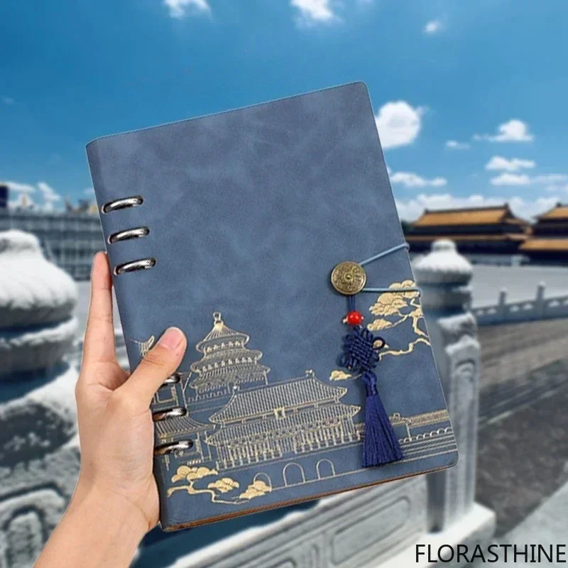Retro Style Blank Notebook with Tassel Pendant Travel Stamp Collection Leaf Loose Notebook a5 B5 Planner Agneda 2025 200 Pages