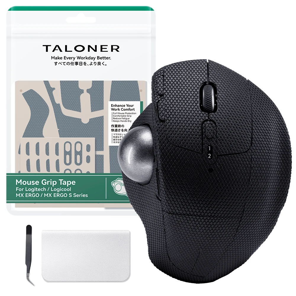 TALONER Mouse Grip Tape for Logitech MX ERGO / MX ERGO S Series Non-Slip Full Coverage Mouse Skins Ultra Thin 0.5mm 3M Adhesive
