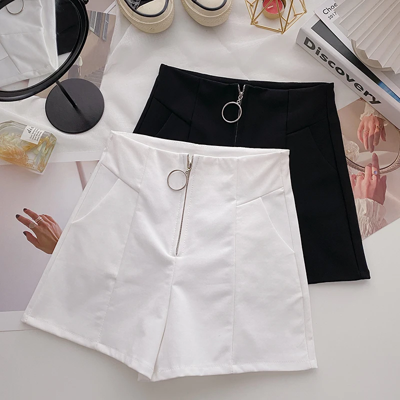 

Брюки-костюмные шорты с высокой талией и широкими штанинами для женщин, повседневные, в корейском стиле, универсальные, модные, весна-лето