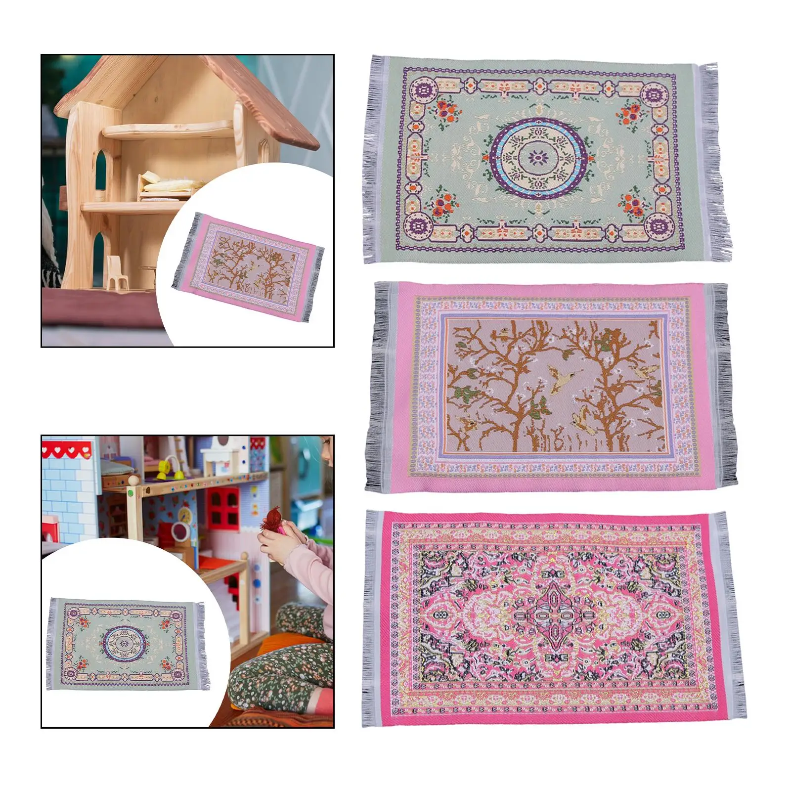 1:6 1:12 Scale Woven Rug Simulation Life Scene Furniture Accessories Mini Turkish Mat for Living Room Bedroom Home Decor