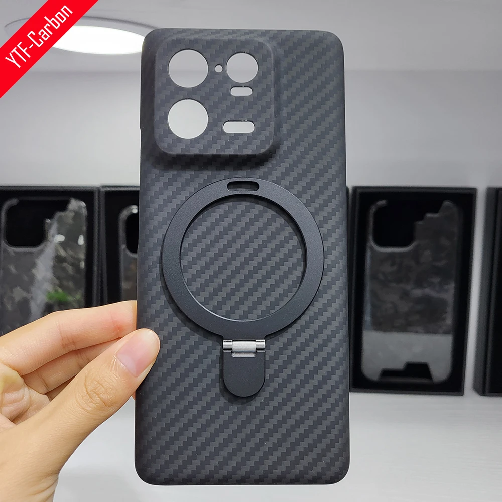 

YTF-carbon Carbon fiber case For Xiaomi 13pro Magnetic bracket case Aramid fiber business Ultra-thin anti-drop Mi13pro Mag cover