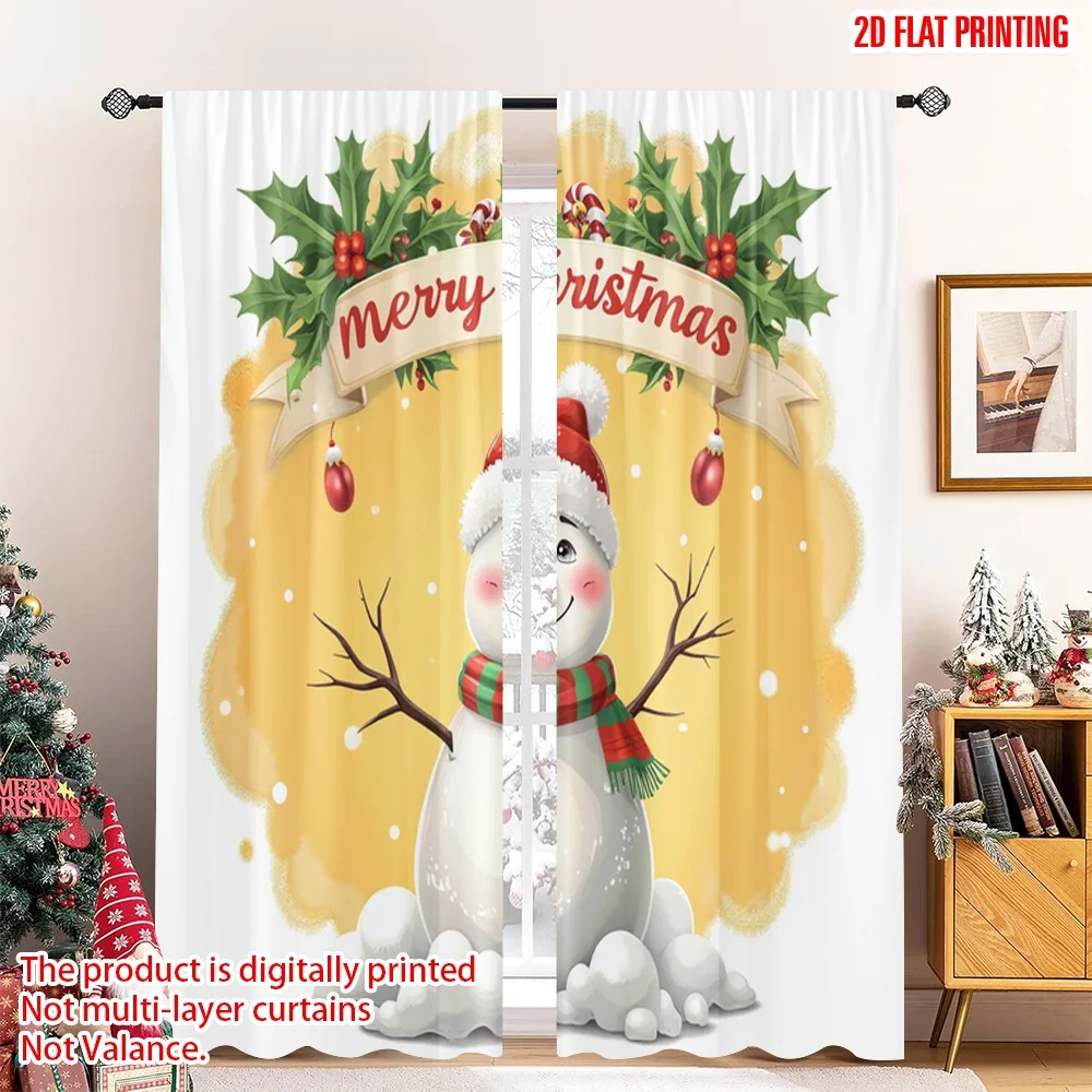 

2pcs 2D flat printing Merry Christmas Curtain Merry Christmas Snowman Festive Polyester Without Electricity Party & Holiday