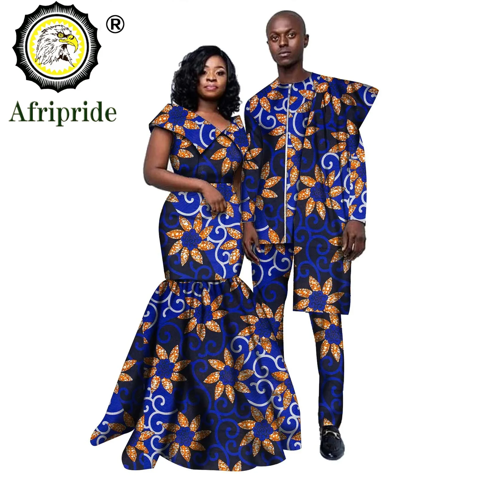 Afrikanische Paar Kleidung Männer Dashiki 2 Stück Outfits Frauen Print Maxi Kleid Crop Top Druck Tragen AFRIPRIDE S20C005