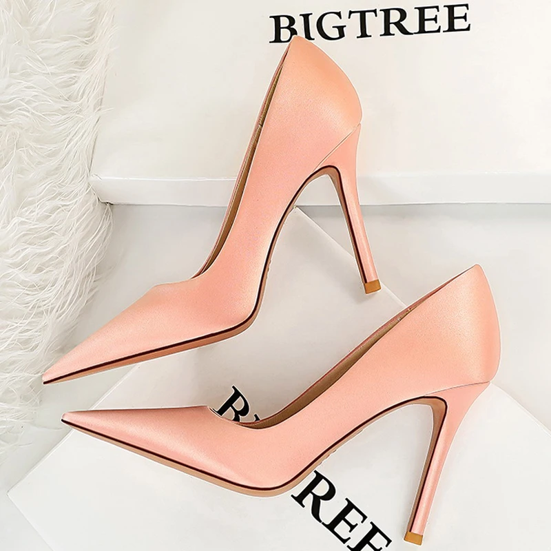 BIGTREE Shoes Silk Satin Woman Pumps Fashion High Heels 2024 New Stiletto 10 Cm Heels Sexy Party Shoes Lady Pumps Large Size 43