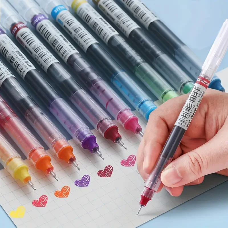 12pcs/Pack Of Quick-Drying Color Neutral Ballpoint Pens - 0.5mm Needle Carbon Pens - Perfect For Students!