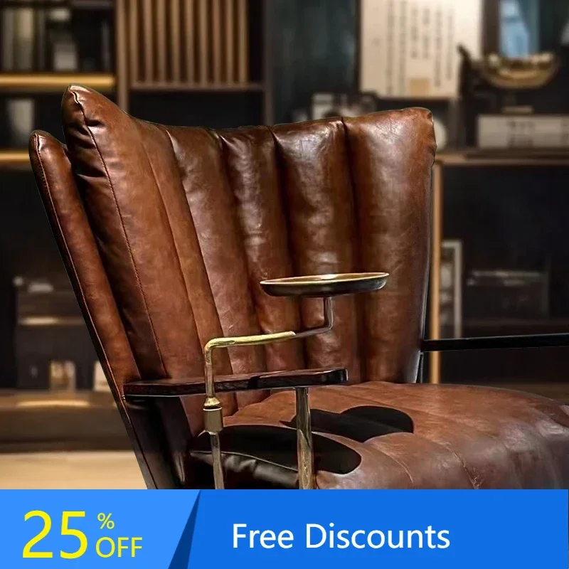 

FZ Vintage Genuine Leather Lounge Chair Living Room Tiger Chair Antique Single Sofa Chair