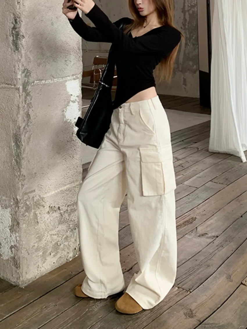 Alien Kitty Women Cargo Pants High Waist Wide Leg Baggy Trousers 2026 OL Loose Mopping Autumn Y2K Streetwear Casual Corduroy