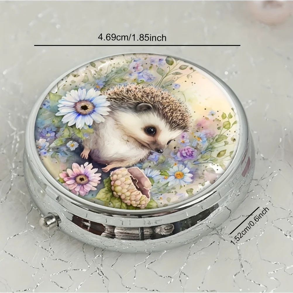 Cute Hedgehog Round Pill Box,Household Portable Medicine Storage Box,3-Grid Sub-Packaging, Medicine Box para viagens ao ar livre